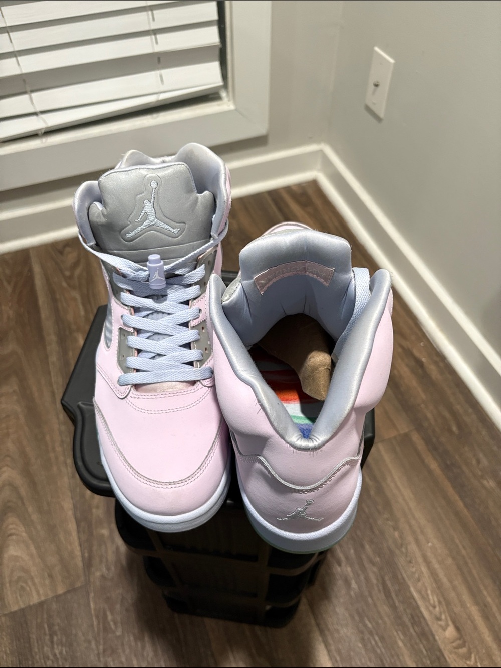 Jordan Retro High Top Sneakers in Pink and Gray - Picture 7 of 9